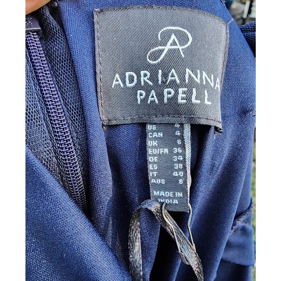 Adrianna Papell Navy Blue Blouson Floral Beaded V-Neck Formal Maxi Dress Sz 4 - Picture 8 of 8